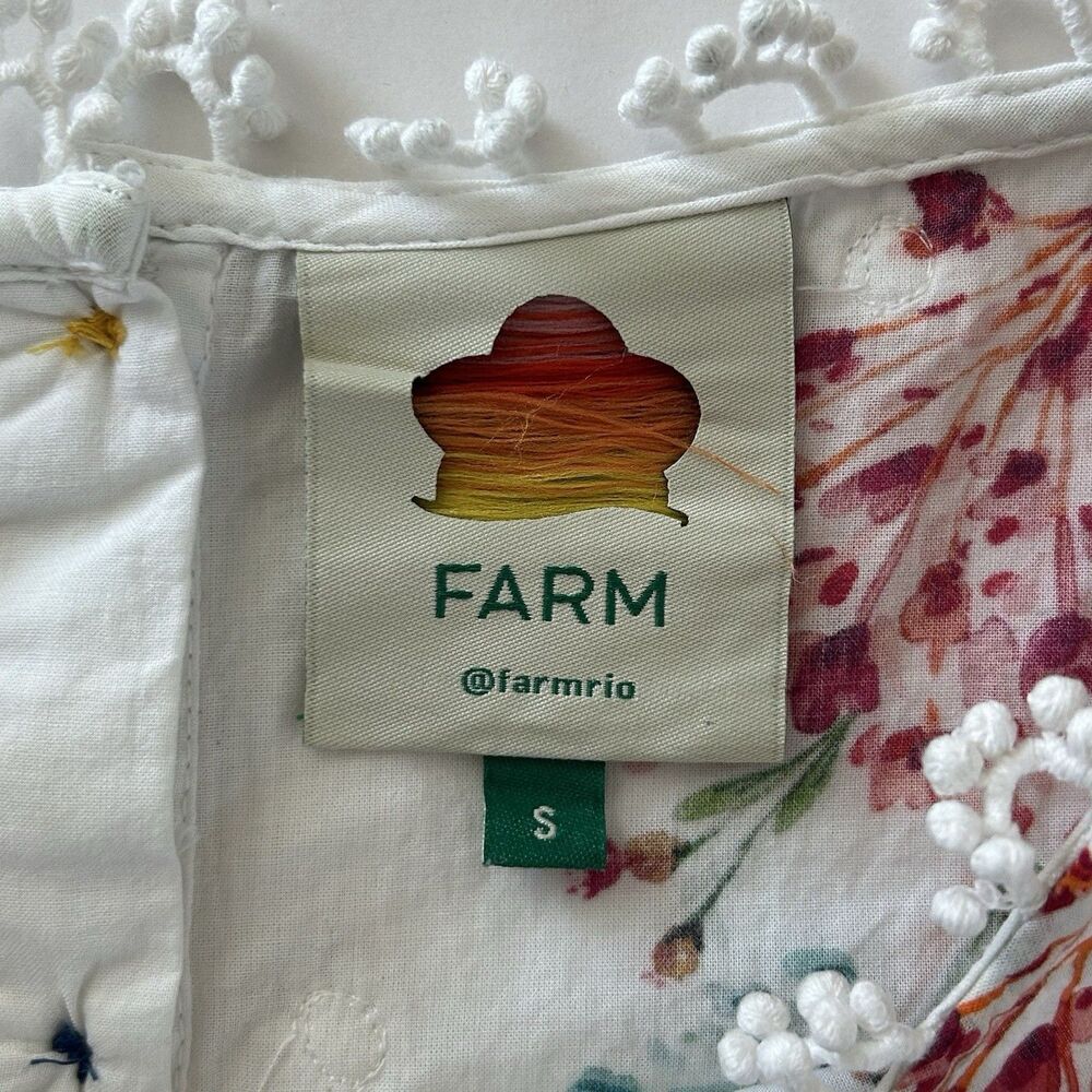 FARM RIO Louise Floral Print Womens Sz S Blouse Embroidery Puff Sleeves Romantic - Picture 7 of 14